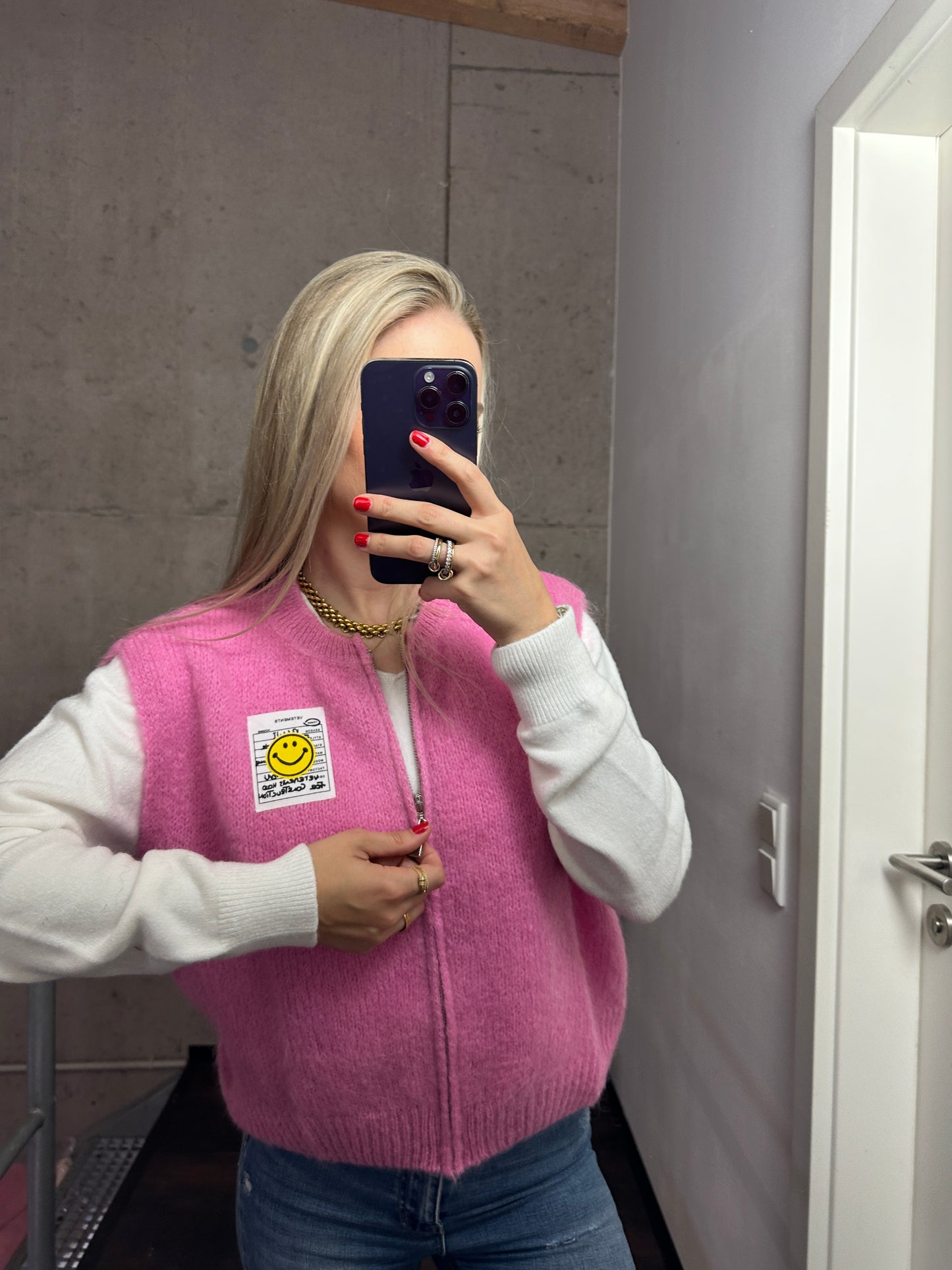 Weste mit Reißverschluss Smiley Rosa