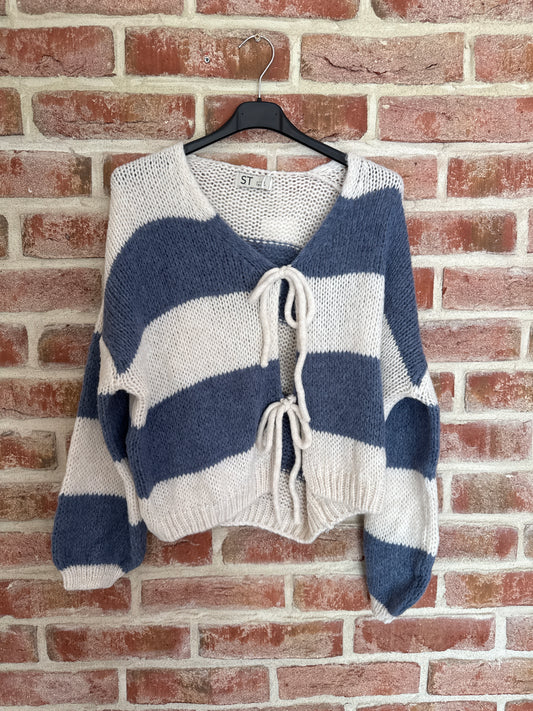 Knoten Cardigan "Leni" Streifi Jeansblau Beige