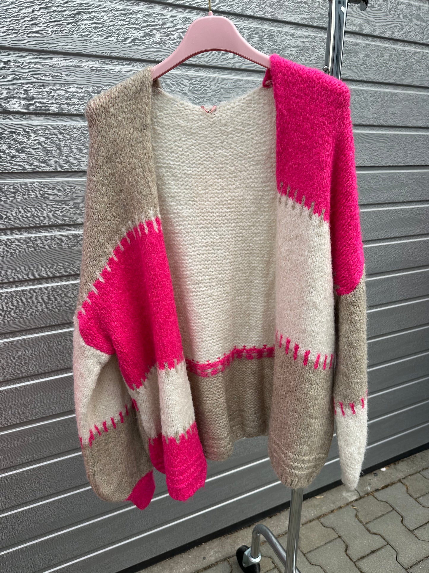 Cardigan „Tricolor“ Beige/Creme/Pink