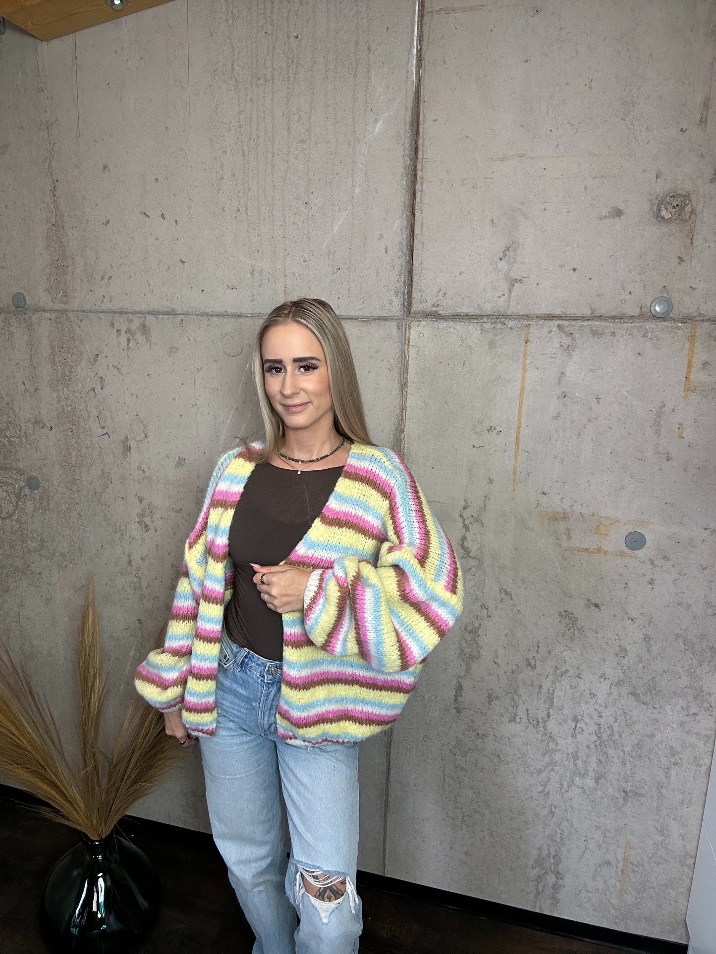 Cardigan "Fiesta Stripes" Gelb Rosa Braun Blau