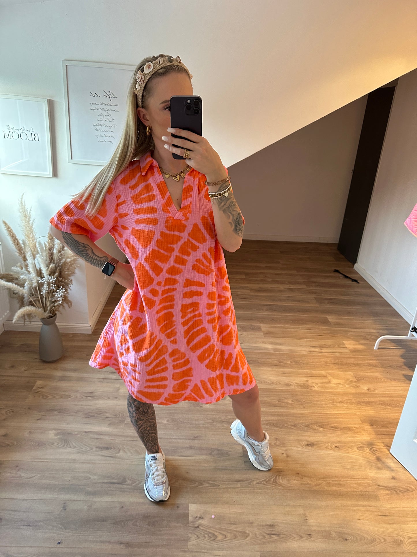 Musselin Kleid Orange Rosa