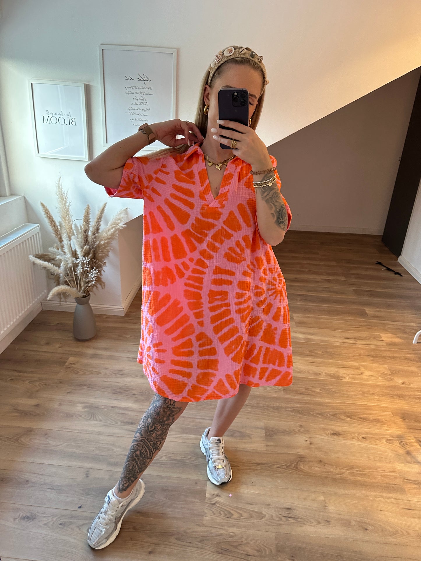 Musselin Kleid Orange Rosa