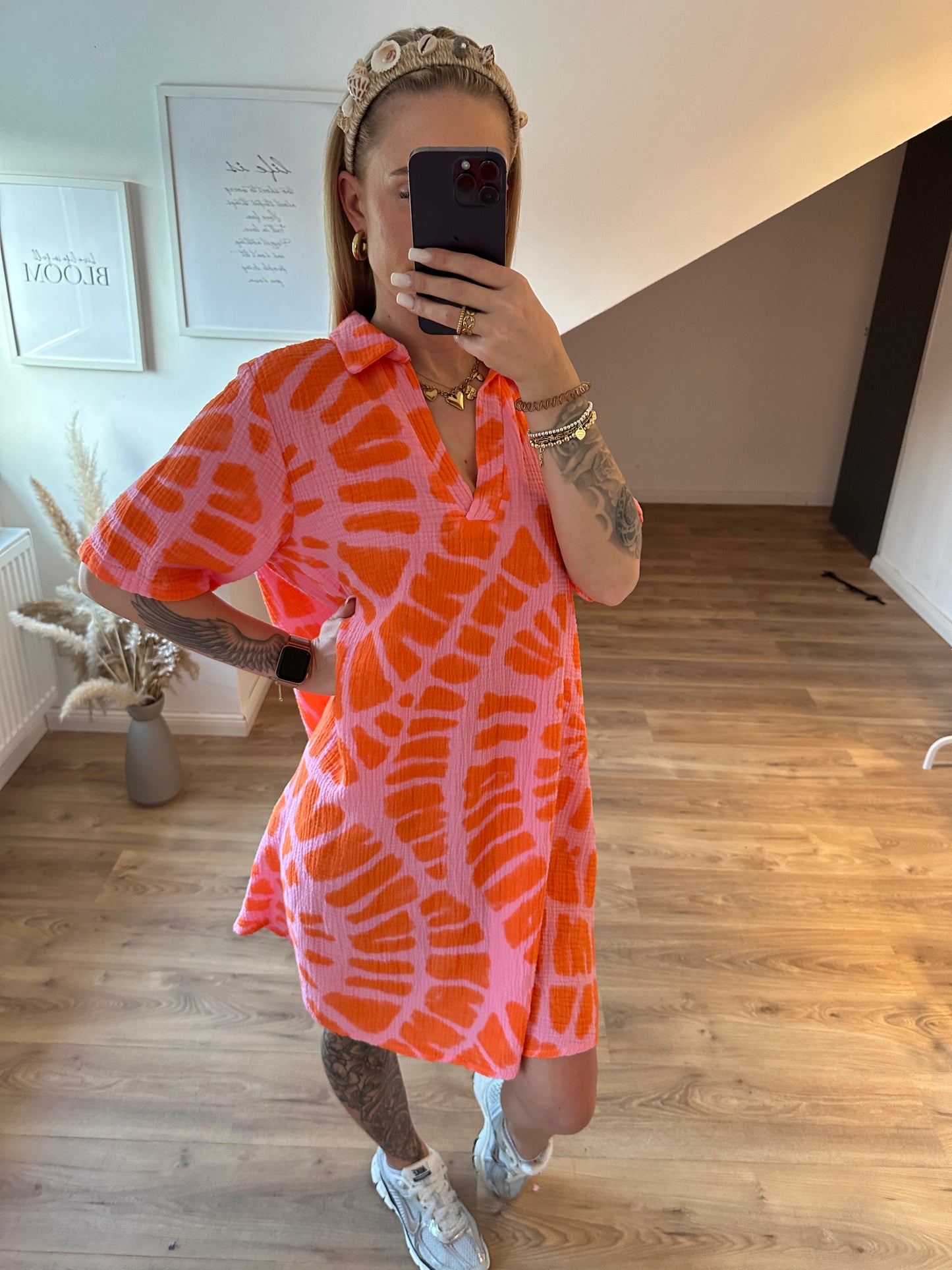 Musselin Kleid Orange Rosa