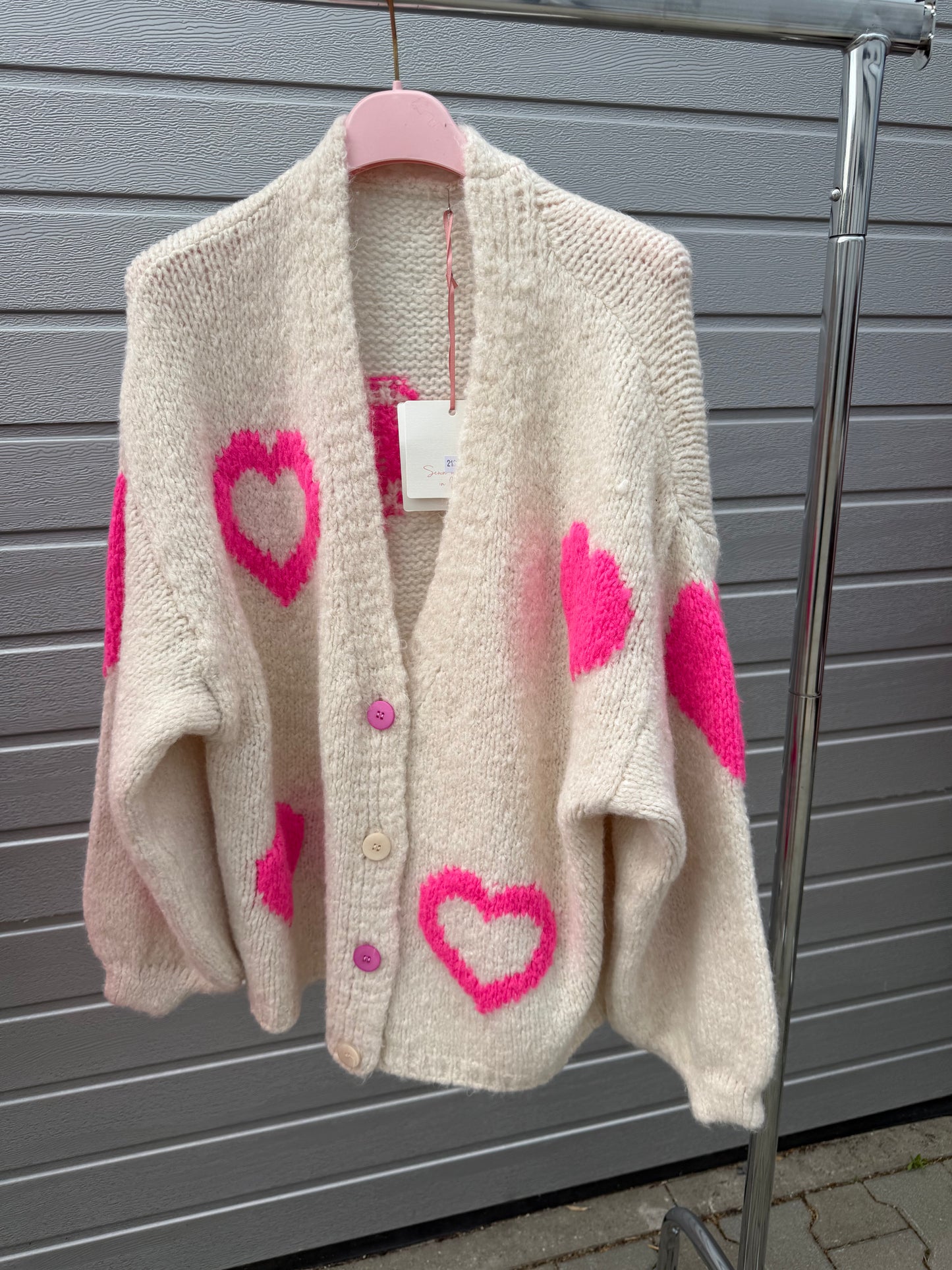 Cardigan „Herzi“ Creme/Pink