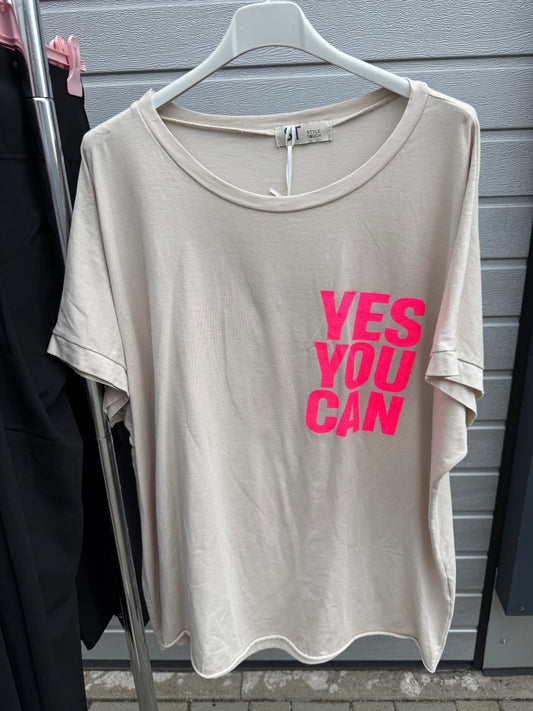 LÄSSIGES SHIRT YES YOU CAN Beige