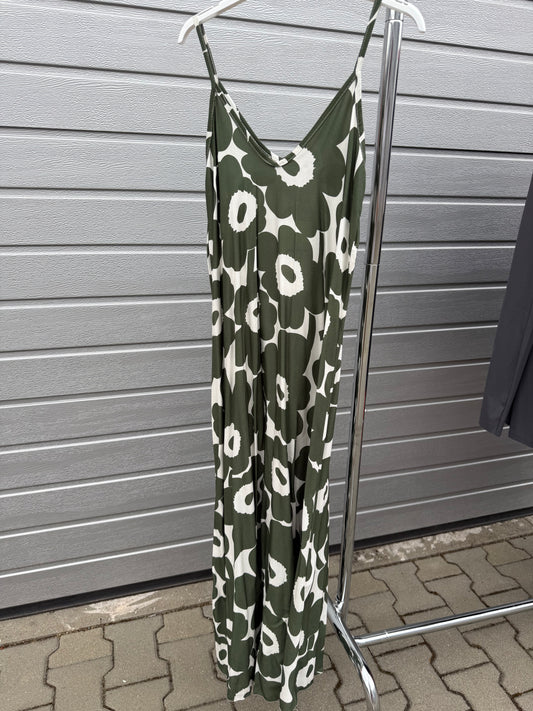 Spaghetti Kleid Grün/Weiß