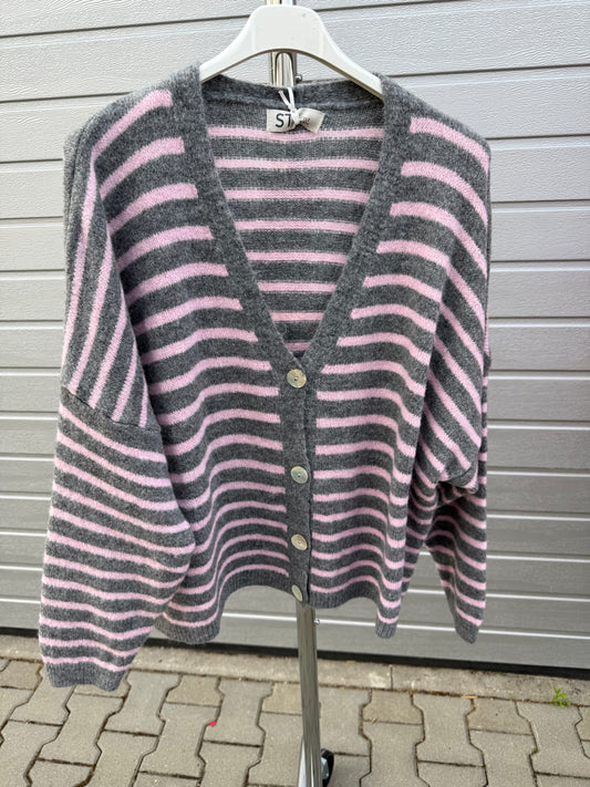 Cardigan Knöpfi Grau/Rosa