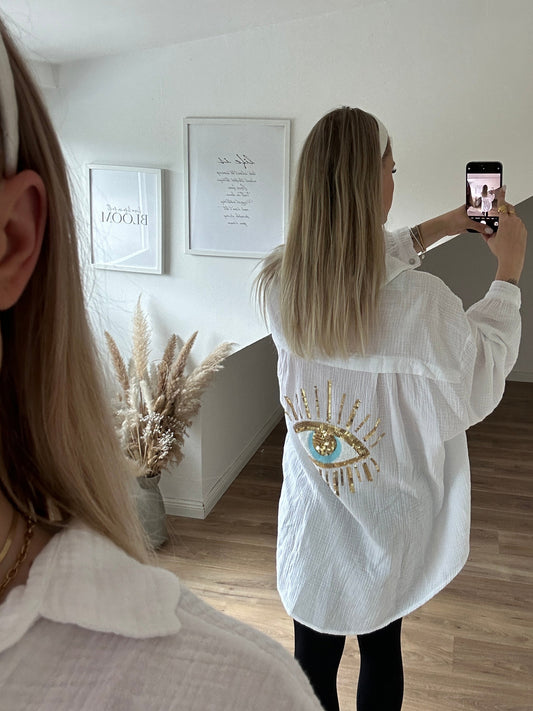 Musselin Bluse ”Ida“ mit dem Auge Weiß