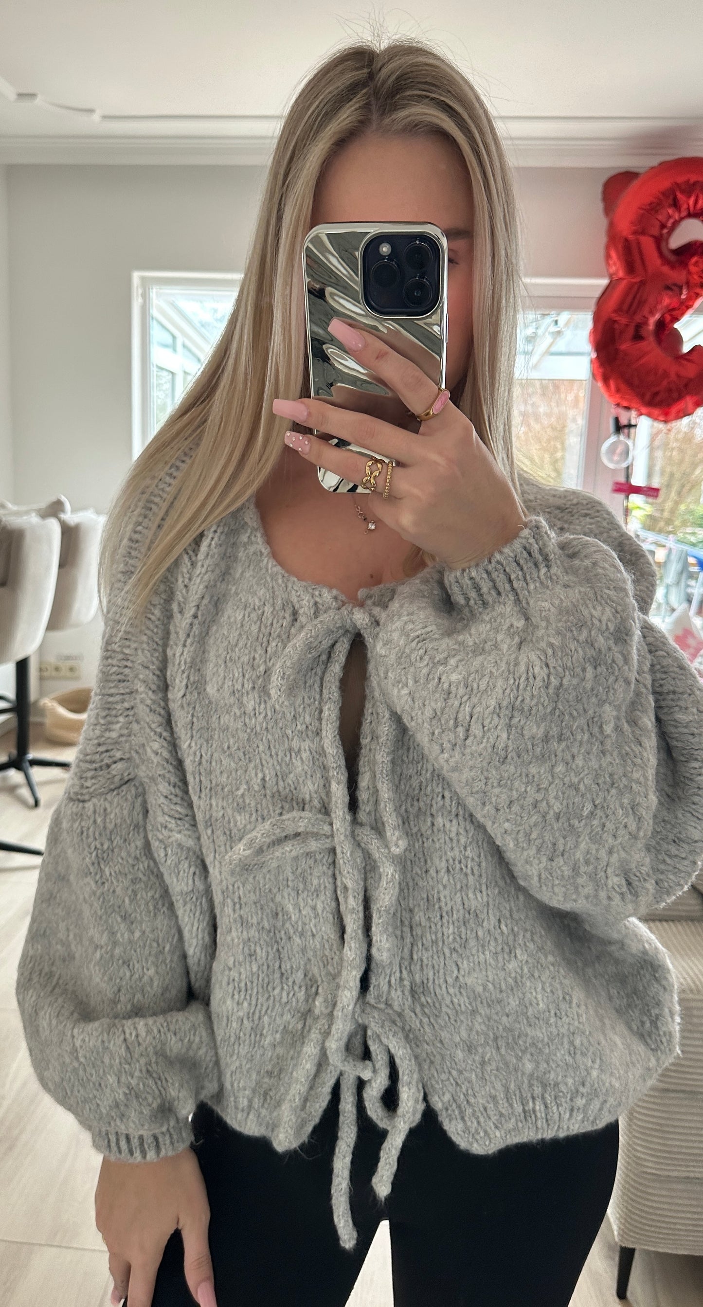 Knoten Cardigan "Leni" Streifi Türkis Beige