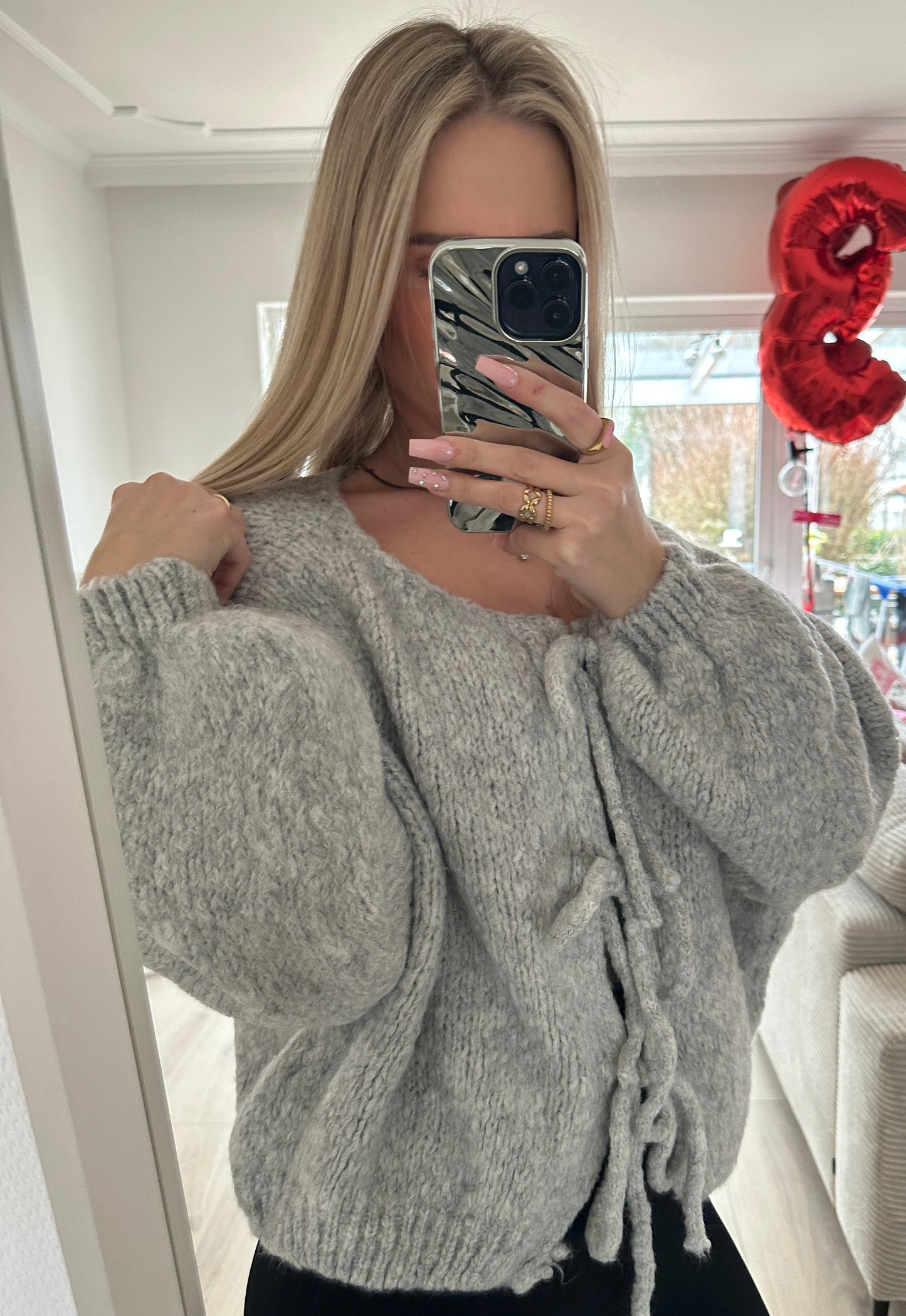 Knoten Cardigan "Leni" Streifi Türkis Beige