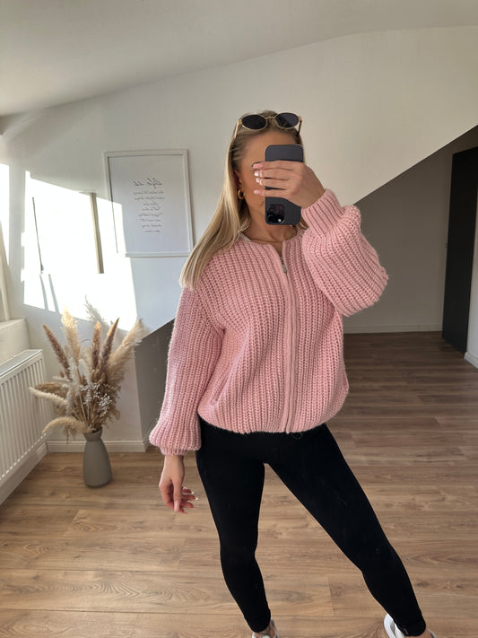 Strickjacke "Vanni" Rosa mit Reißverschluß
