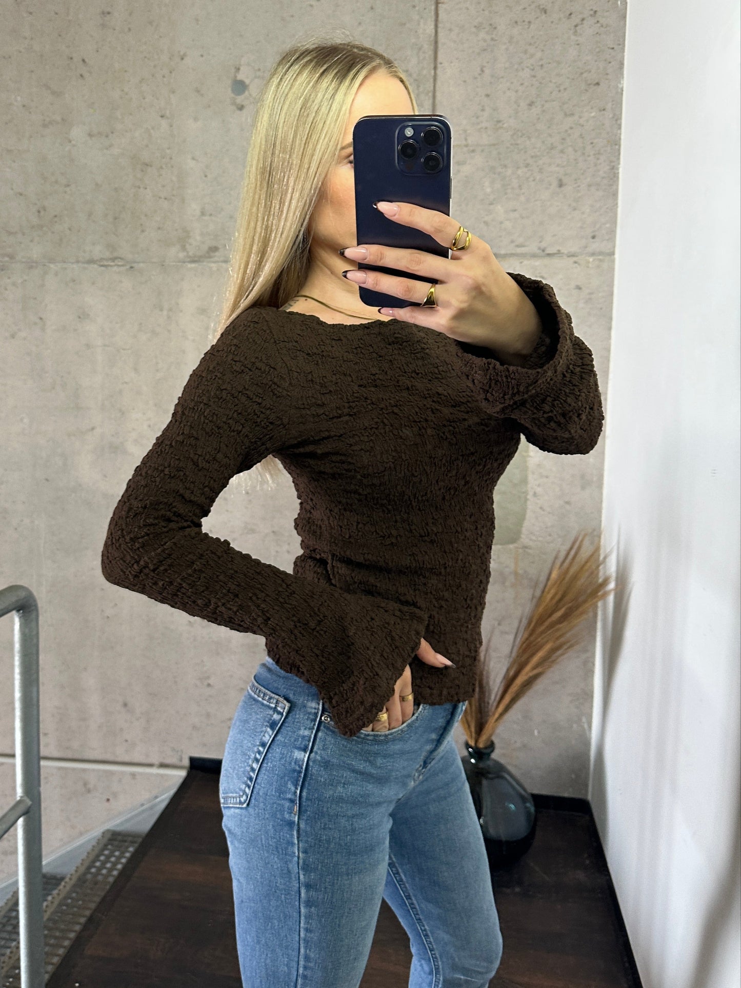 Langarm Krepp Braun