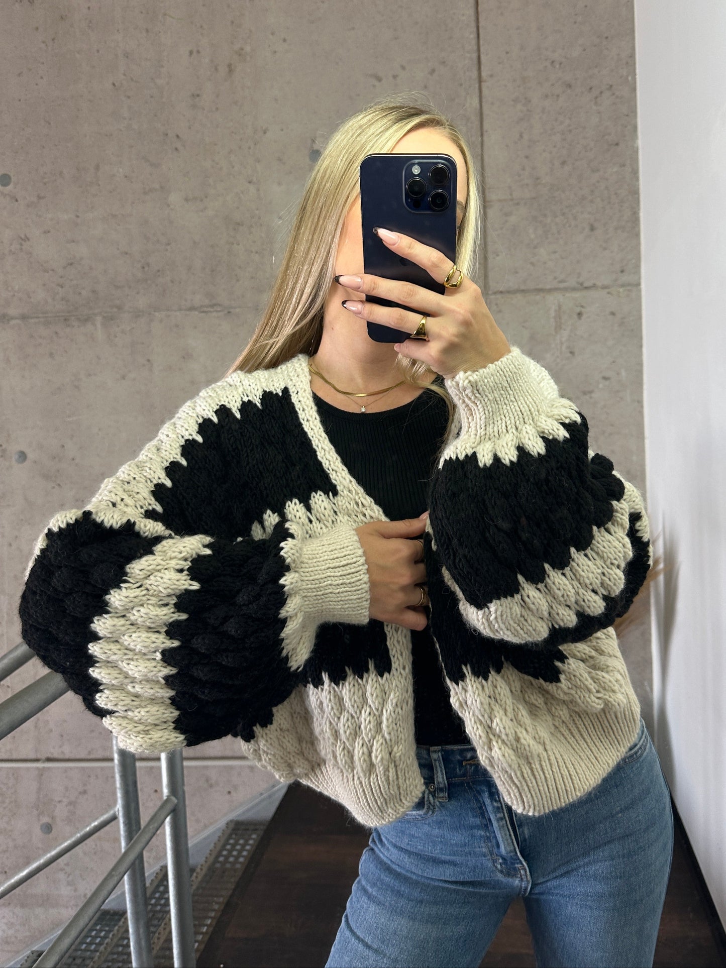 Cardigan Baloon Schwarz/Beige