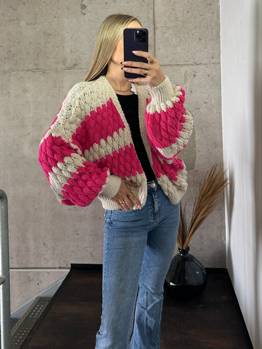 Cardigan Baloon Pink/Beige