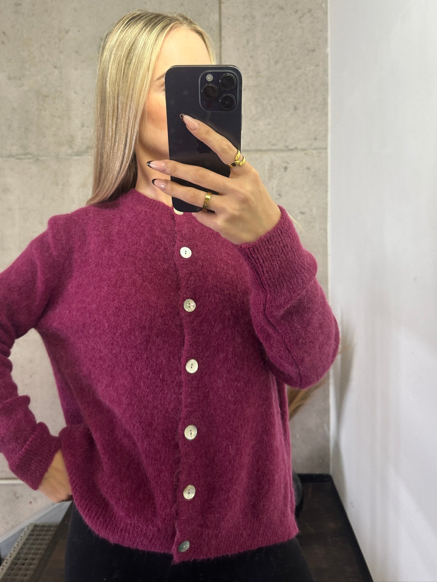 Alpaka Cardigan Brombeere
