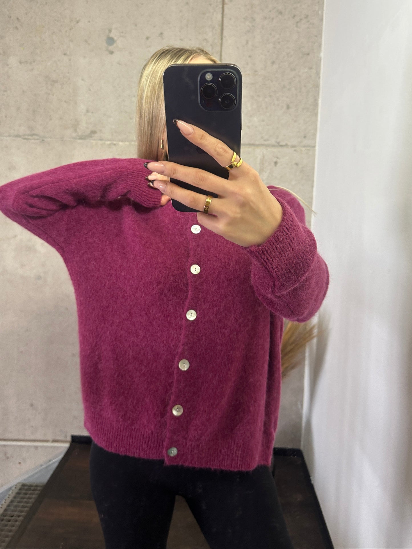 Alpaka Cardigan Brombeere