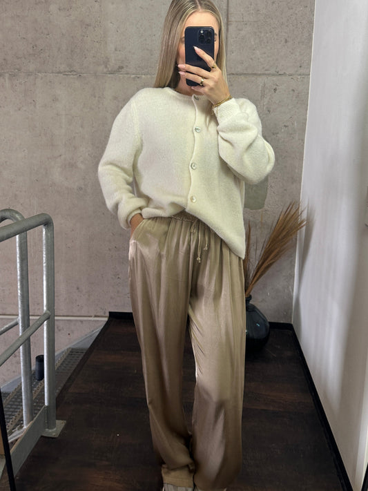 Plissee Hose Seiden Optik Beige Gold