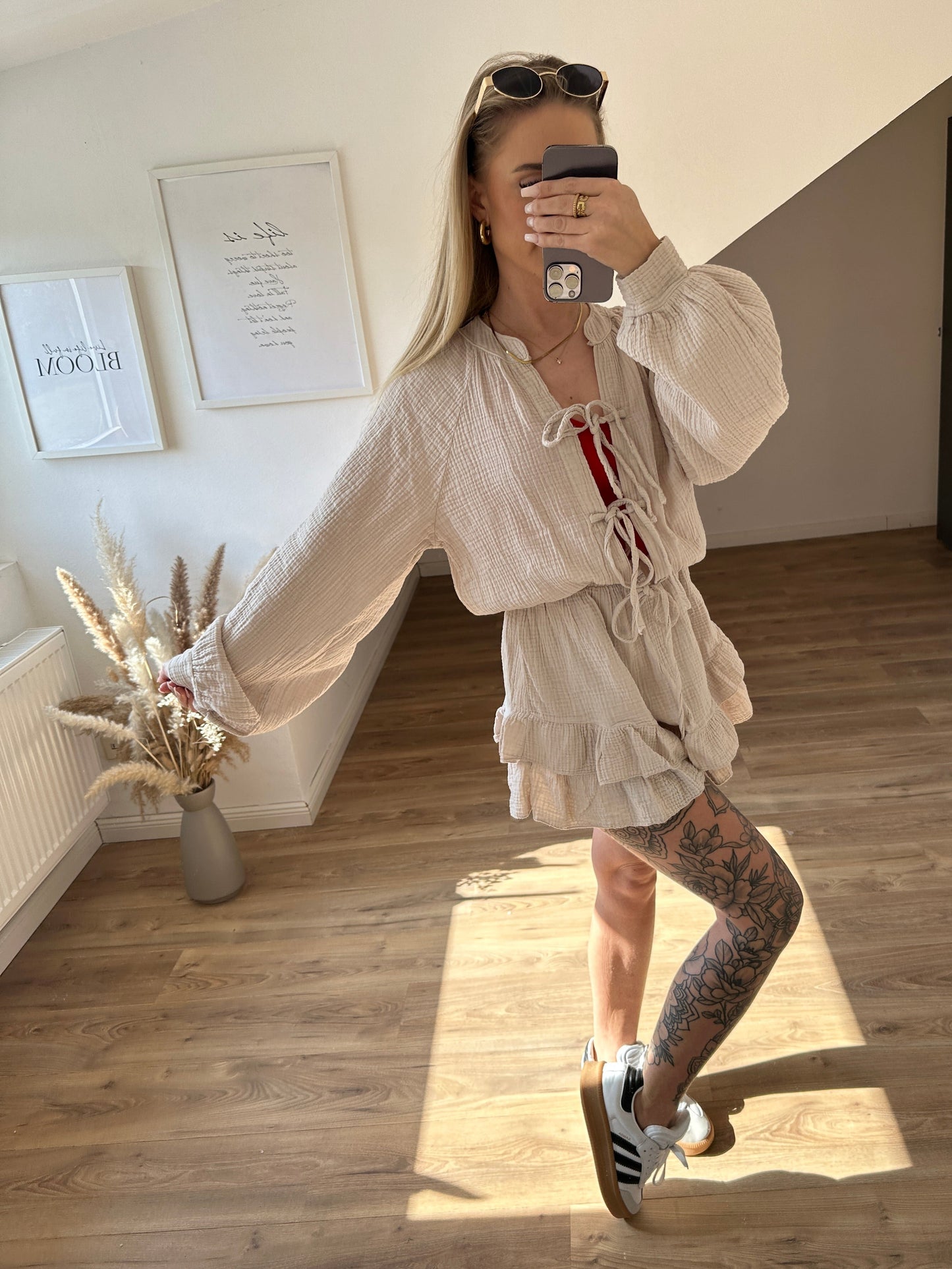Musselin Jumpsuit mit 3 Schleifchen "Marie" Gelb
