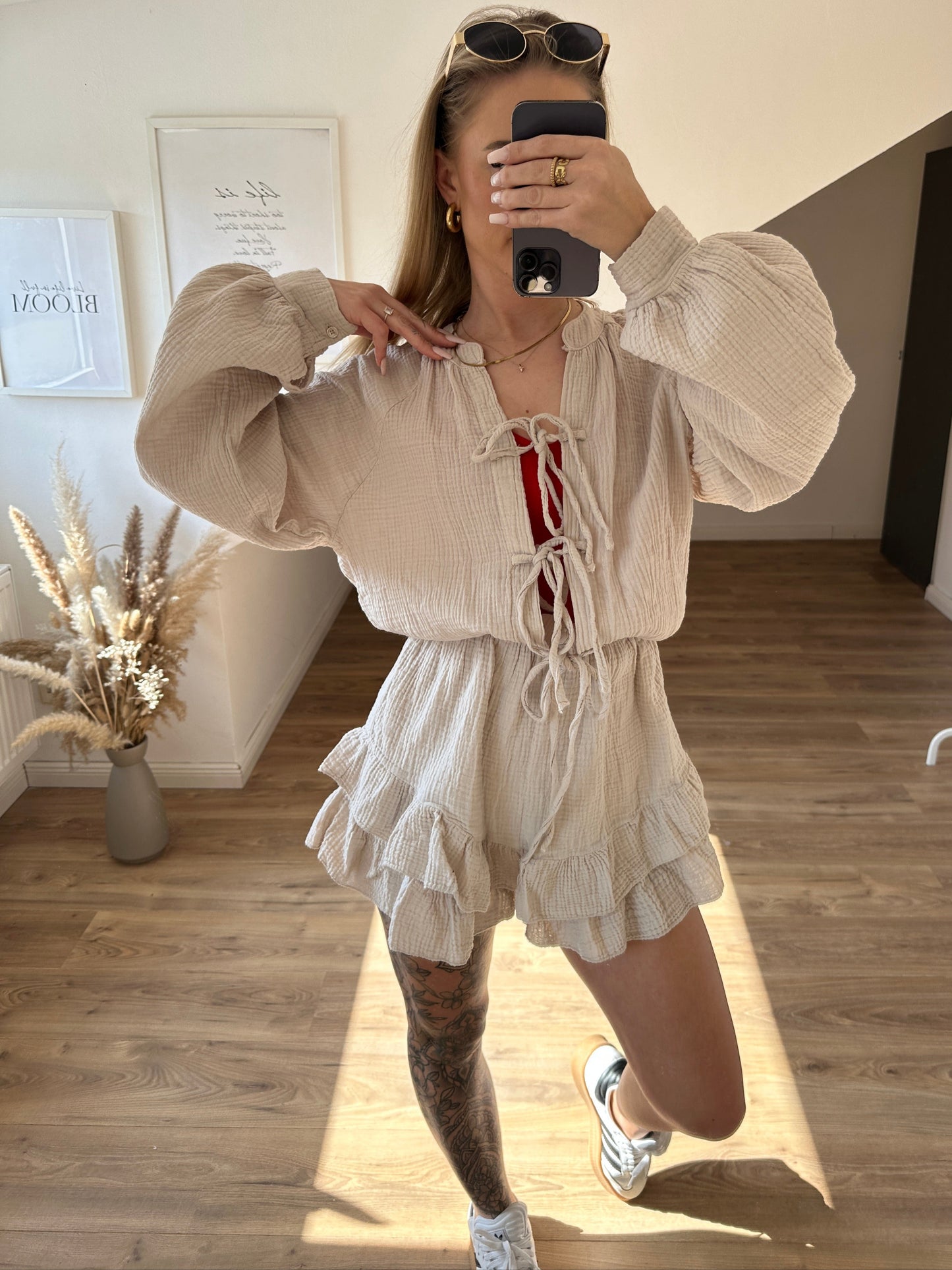 Musselin Jumpsuit mit 3 Schleifchen "Marie" Gelb