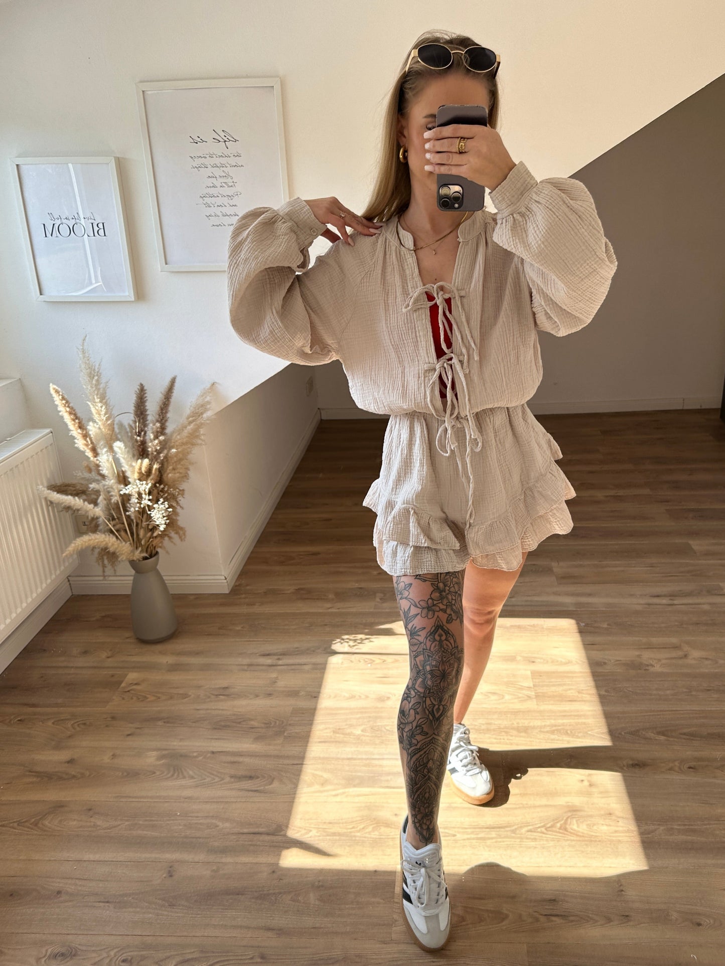 Musselin Jumpsuit mit 3 Schleifchen "Marie" Gelb