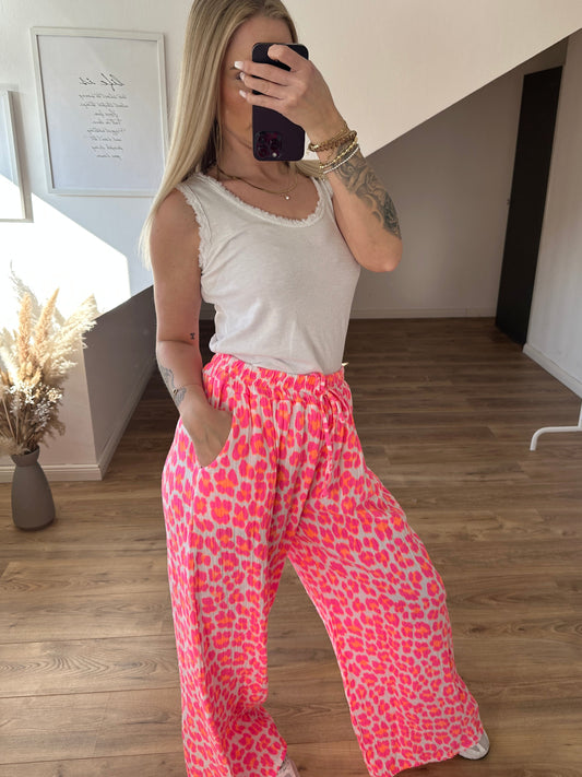 Leo Musselin Hose Lang Pink/Weiß