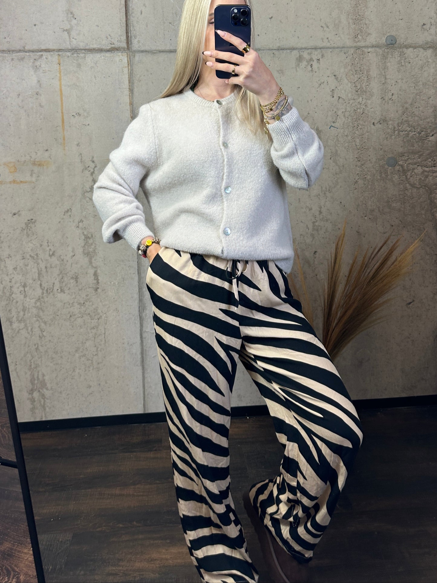 Zebra Hose Schwarz Beige
