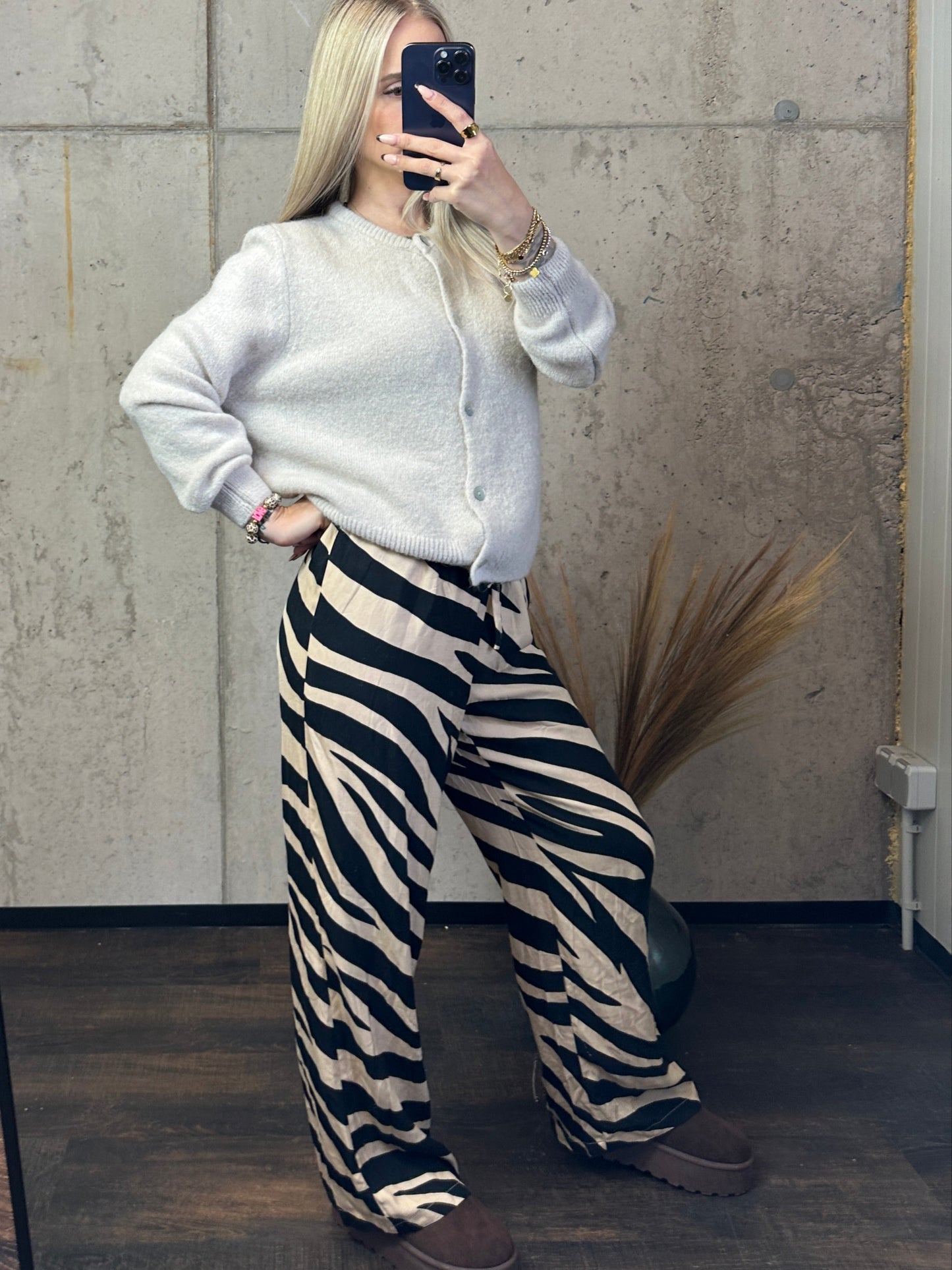 Zebra Hose Schwarz Beige