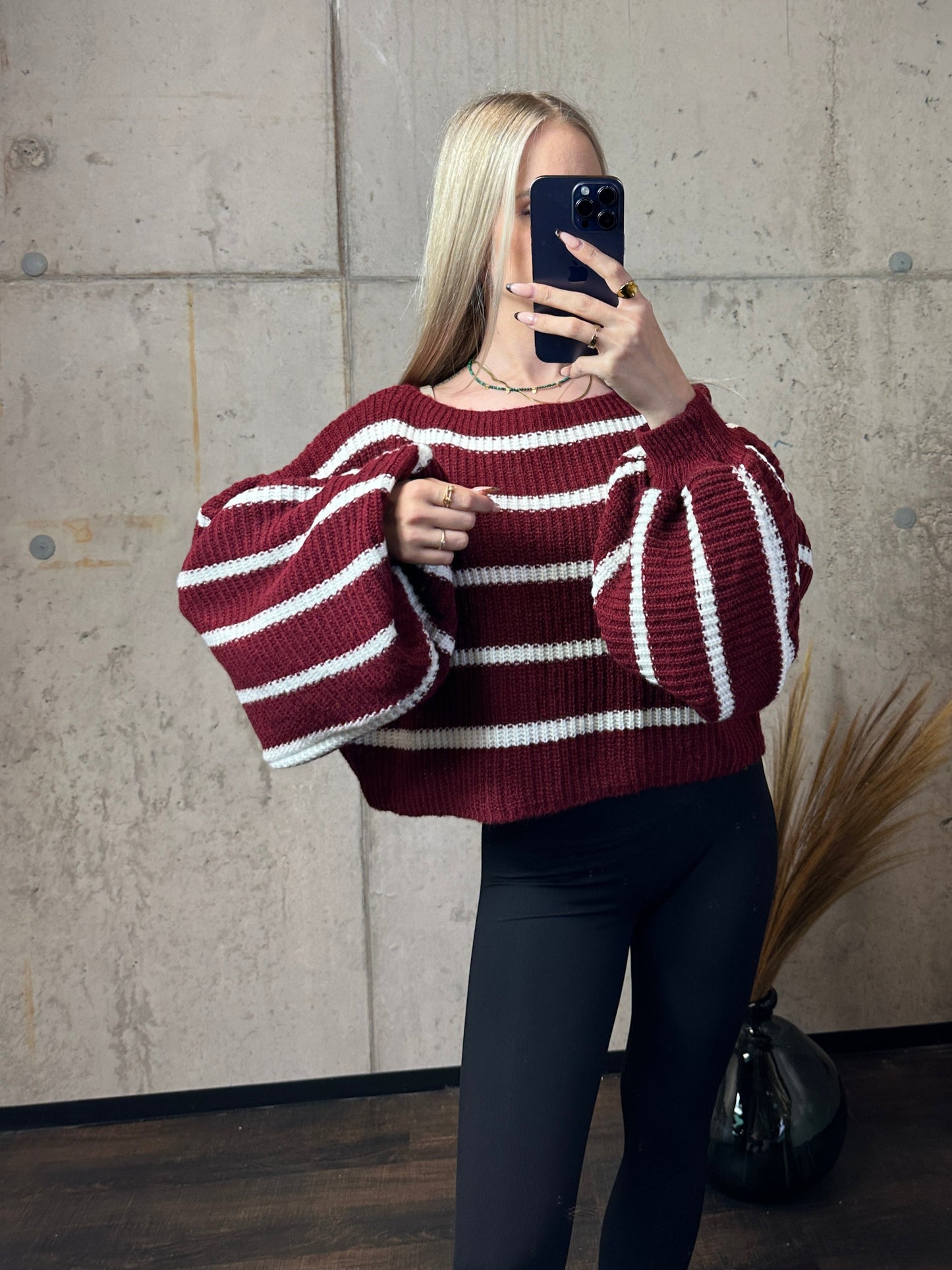 Pullover Bordeaux/Weiß