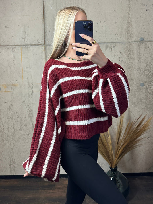 Pullover Bordeaux/Weiß