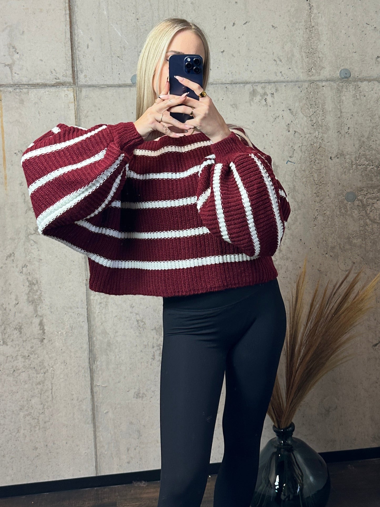 Pullover Bordeaux/Weiß