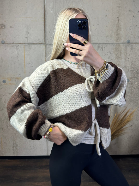 Knoten Cardigan "Leni" Streifi Braun/Taupe