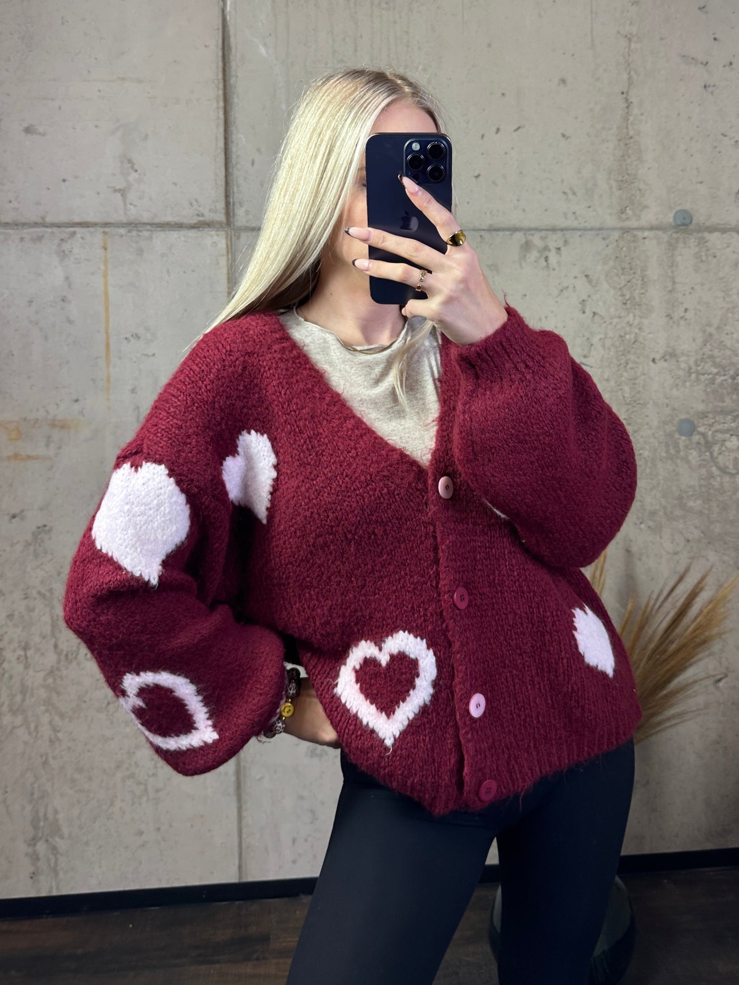 Cardigan „Herzi“ Bordeaux/Weiß