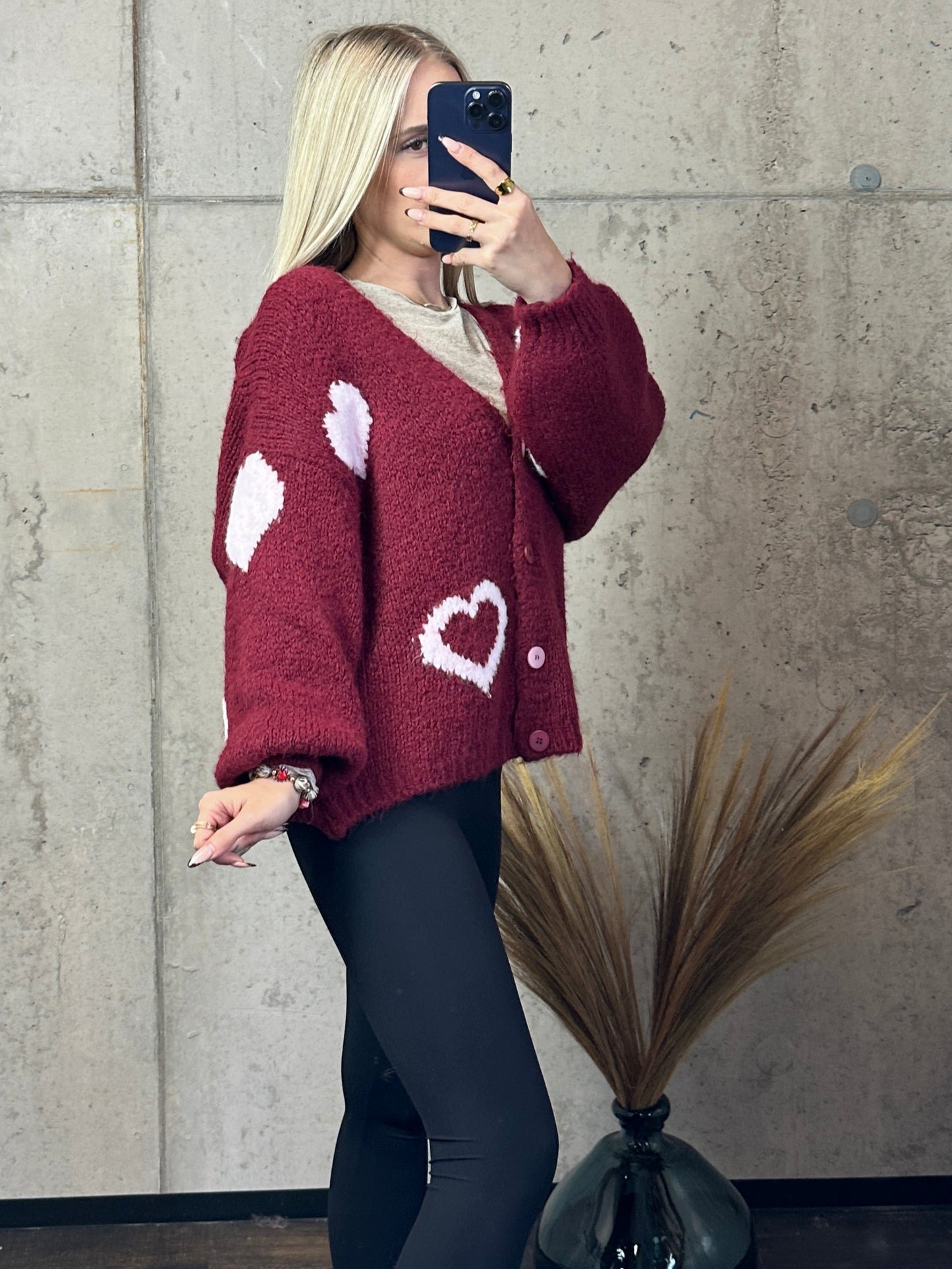 Cardigan „Herzi“ Bordeaux/Weiß