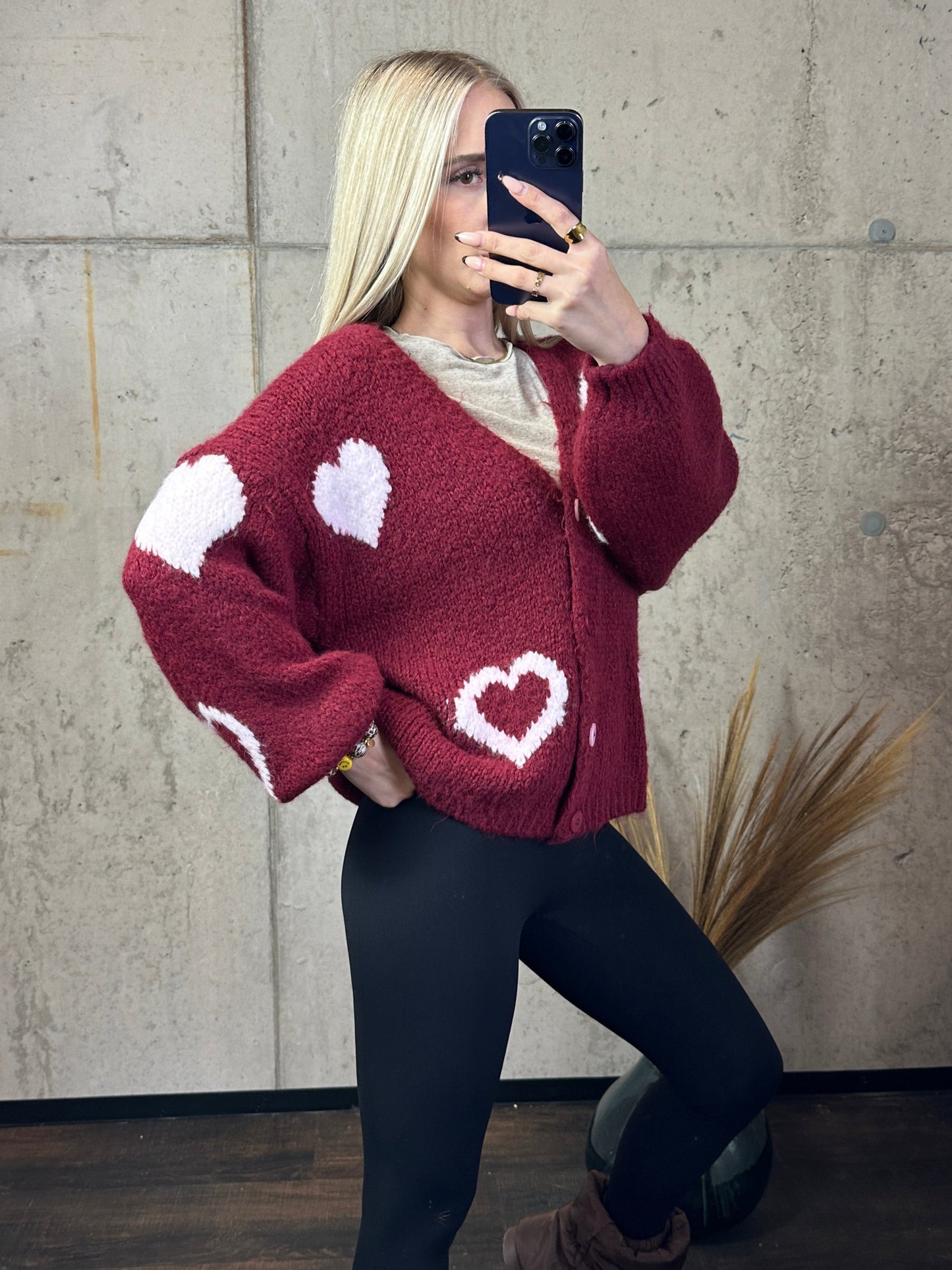 Cardigan „Herzi“ Bordeaux/Weiß