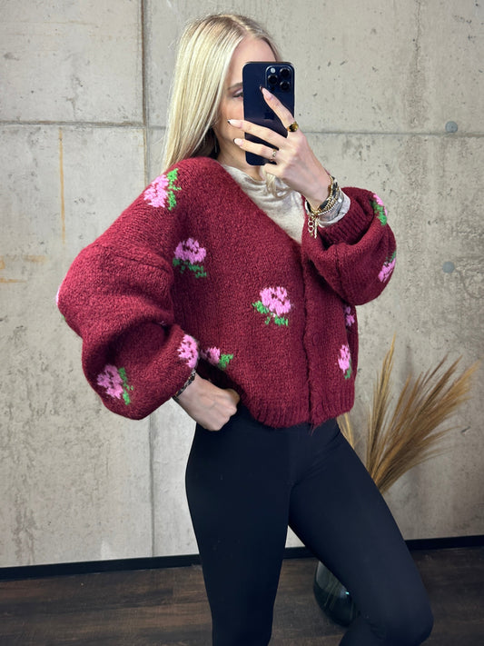Cardigan Blumi Bordeauxrot