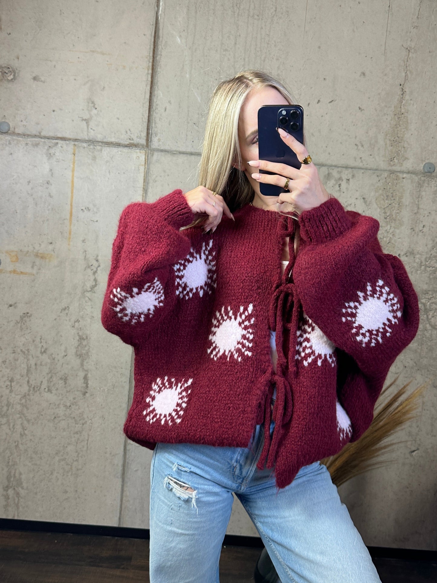 Cardigan „Sunny“ Bordeaux/Rosa