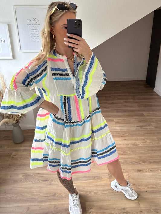 Bohoo Kleid Blau Neon Gelb