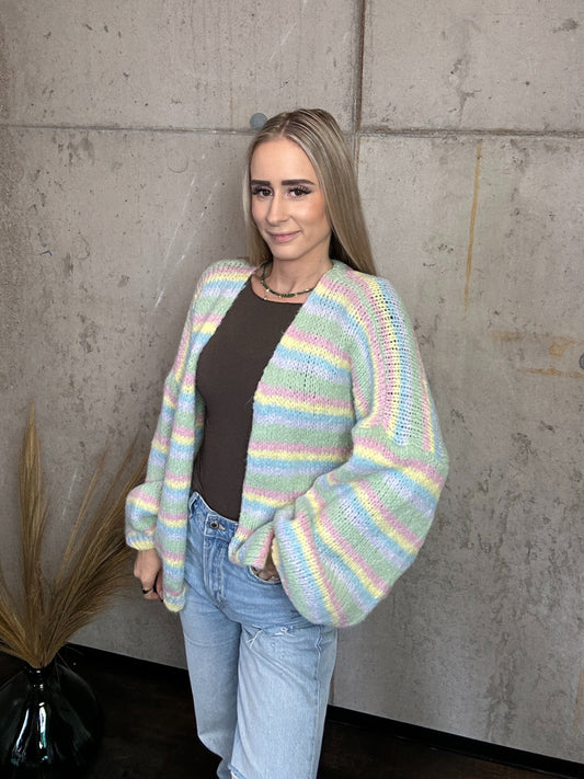 Cardigan "Fiesta Stripes" Pastell Gelb Rosa Blau