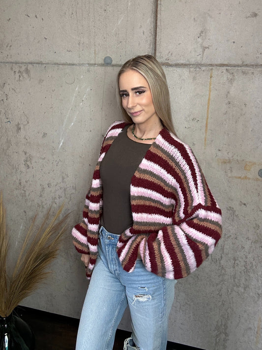 Cardigan "Fiesta Stripes" Bordeauxrot Rosa