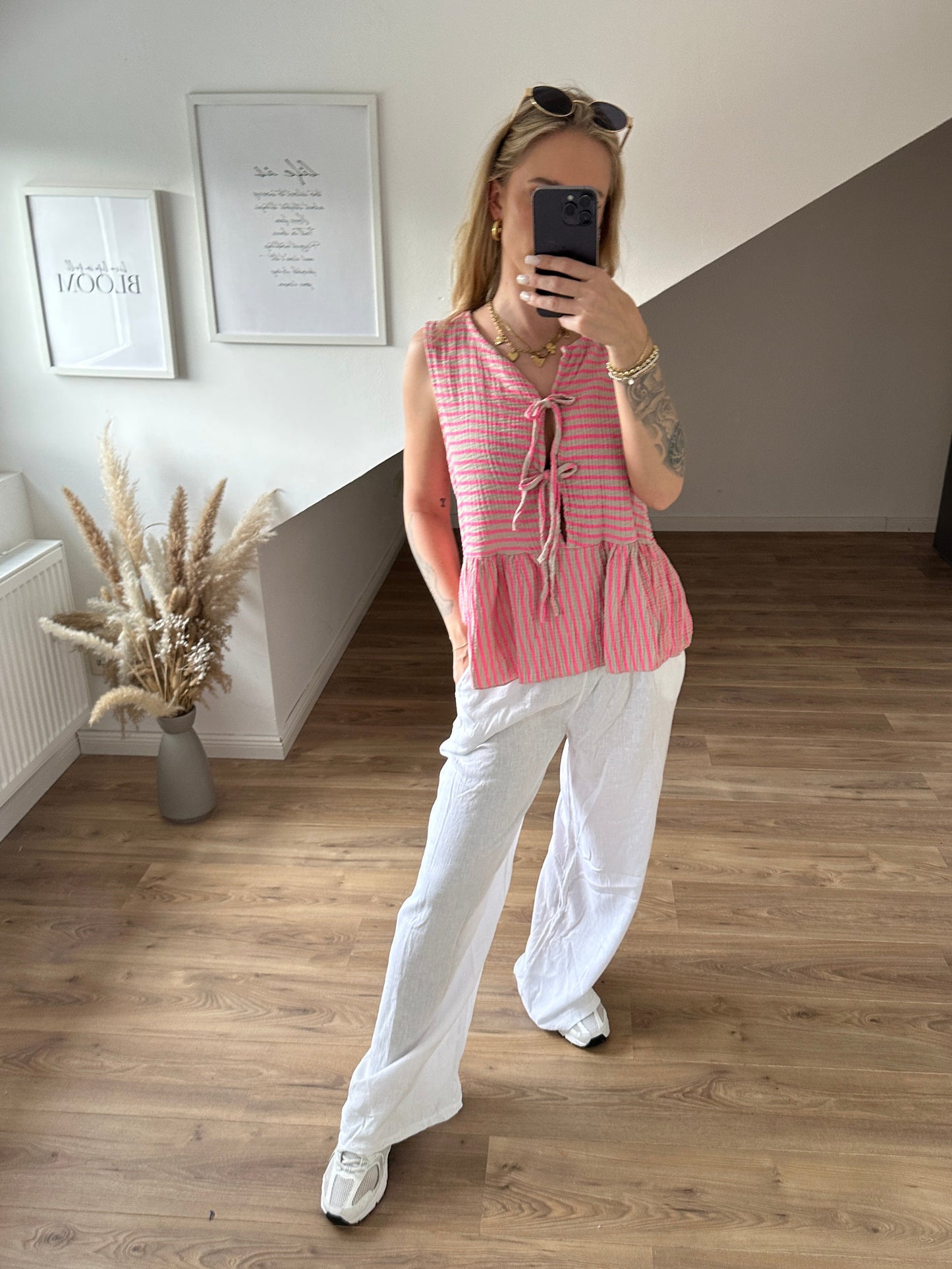 Musselin Bluse Kurzarm "Holly" Blau Pink