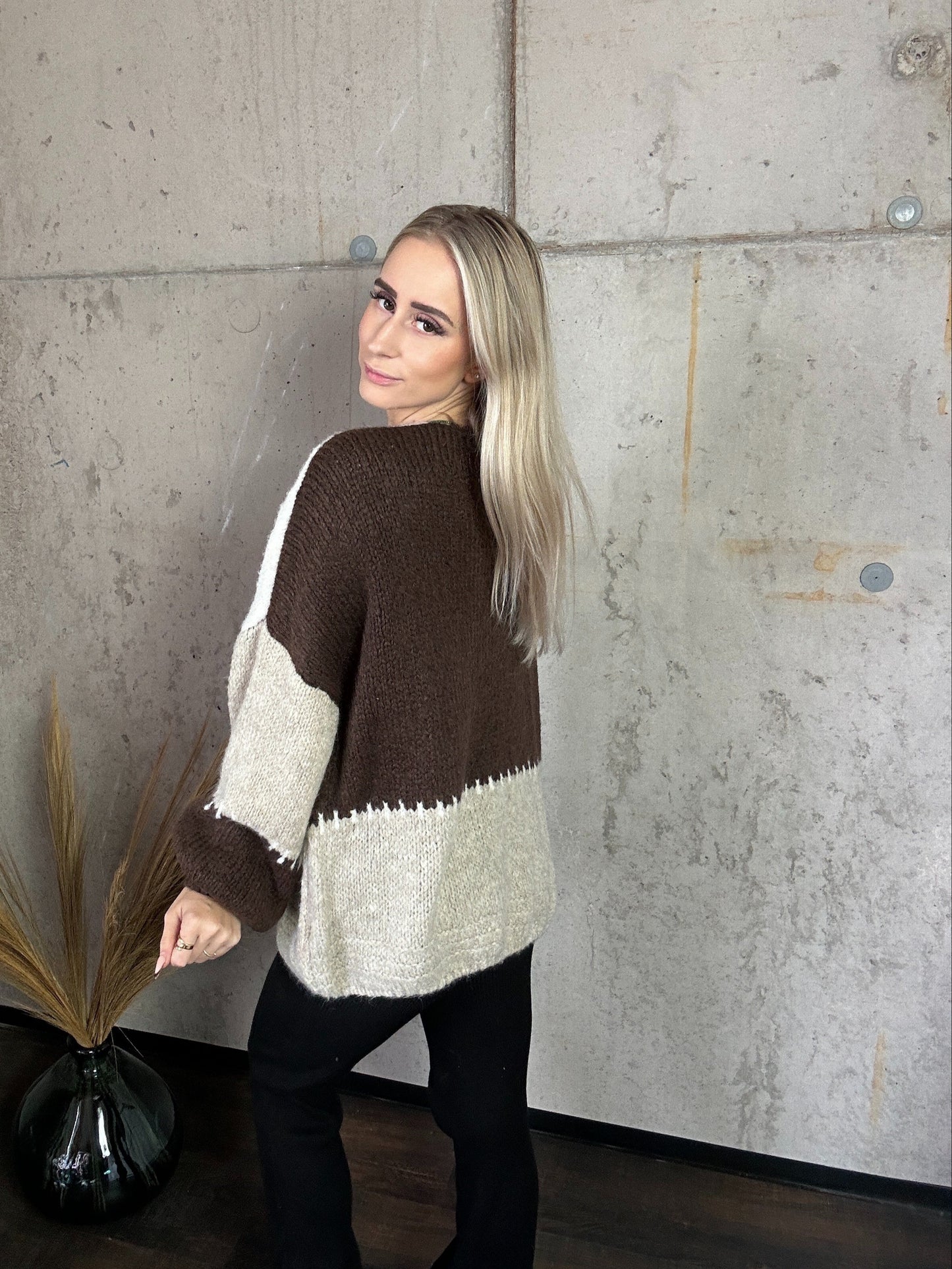 Cardigan „Tricolor“ Beige/Creme/Braun