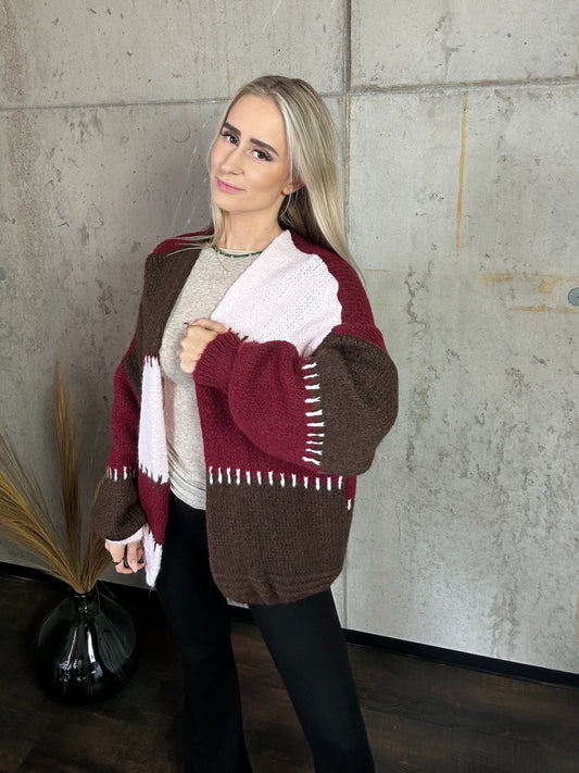 Cardigan „Tricolor“ Rosa/Bordeaux/Braun
