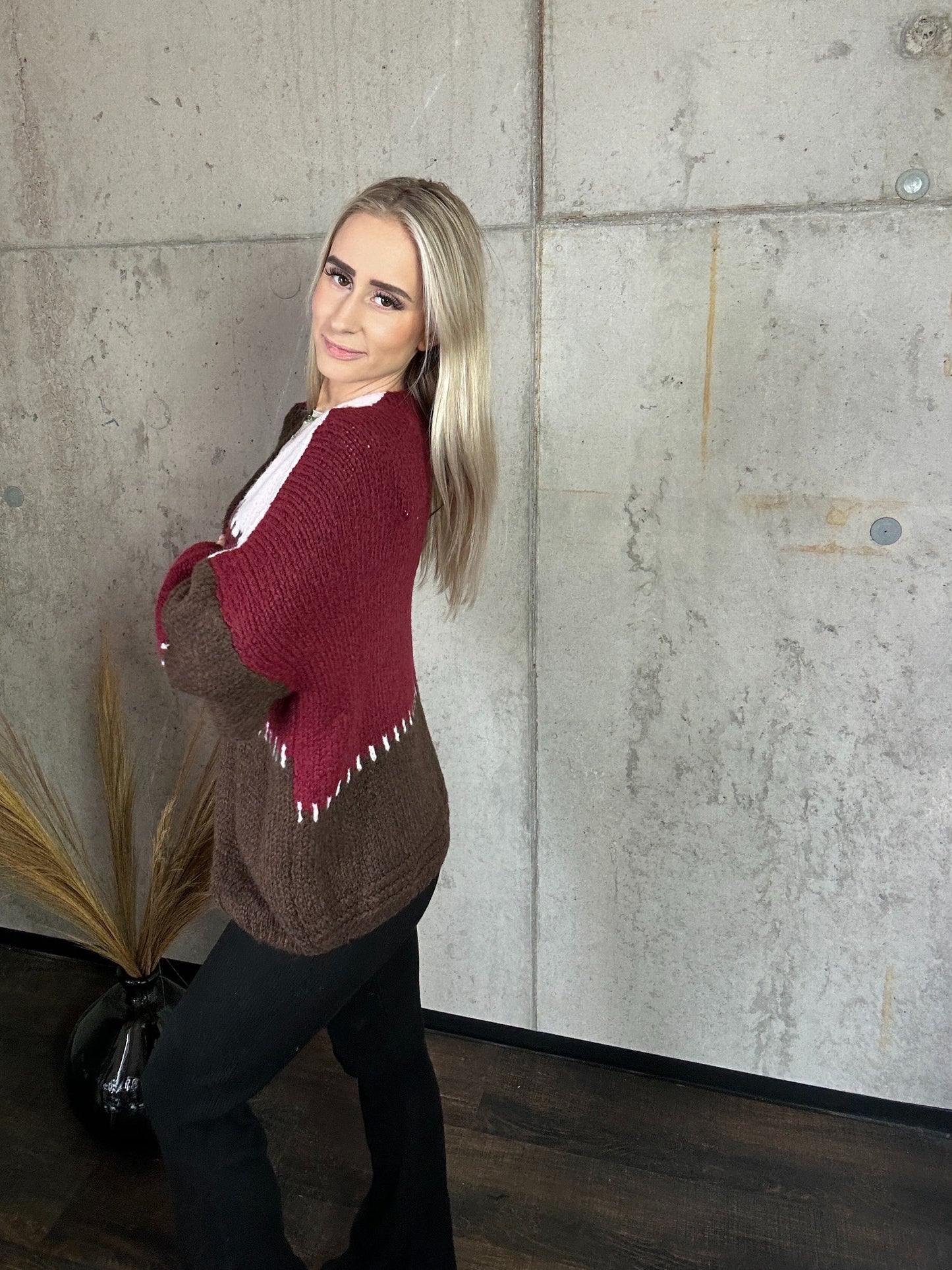 Cardigan „Tricolor“ Rosa/Bordeaux/Braun