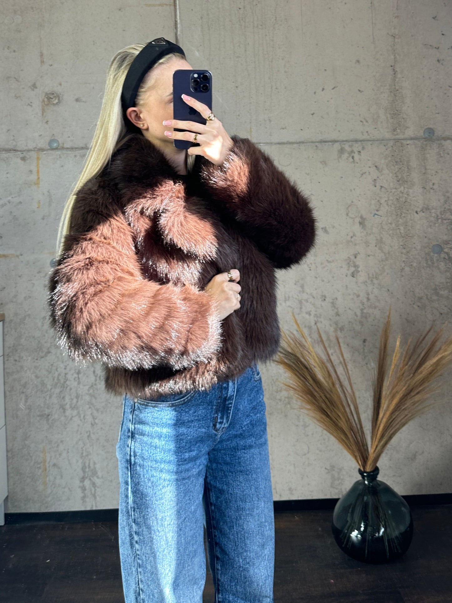 Kunstfell Jacke Dunkelbraun
