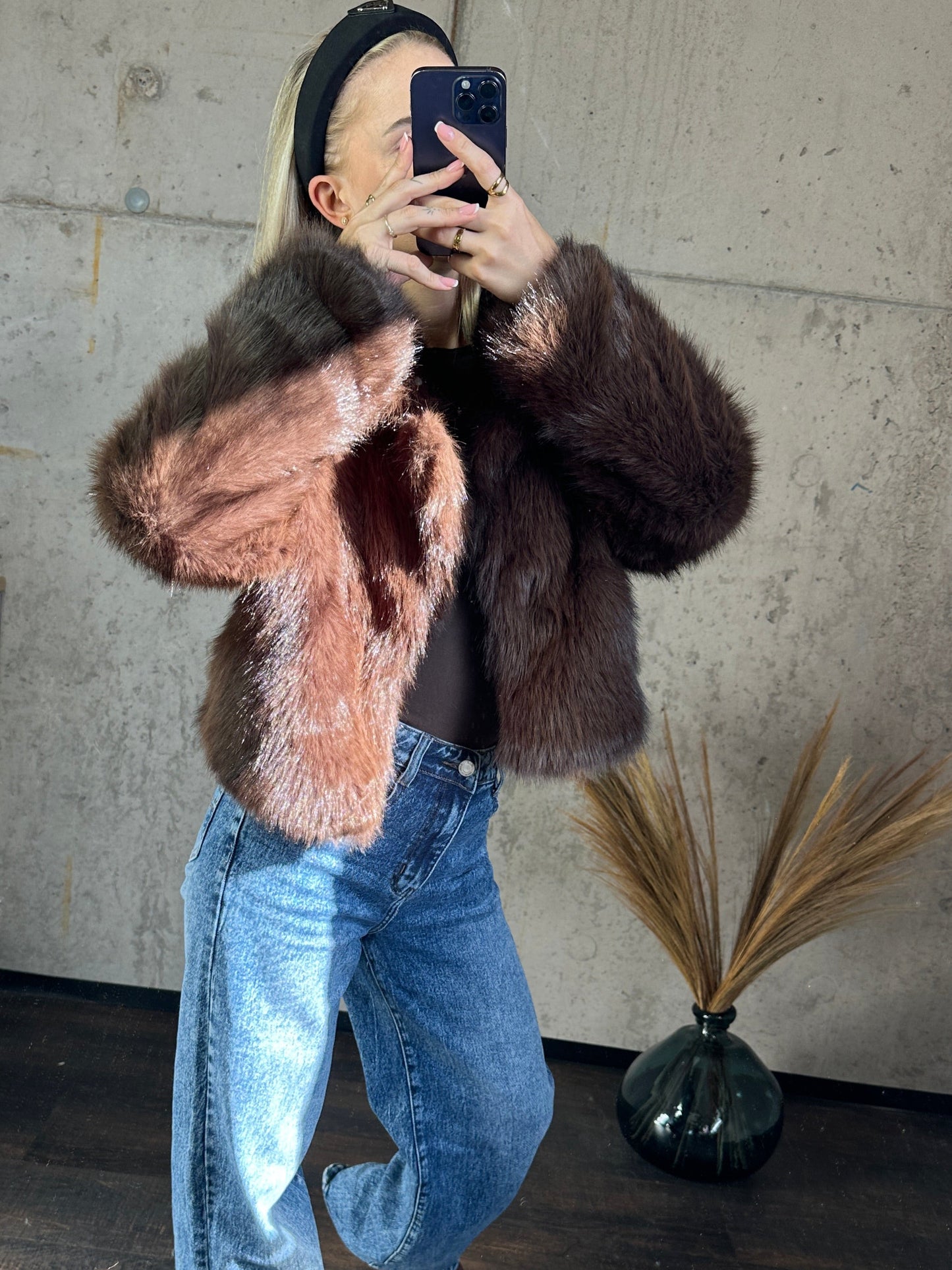 Kunstfell Jacke Dunkelbraun