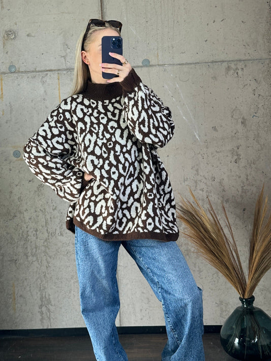 Leo Pullover Braun Weiß