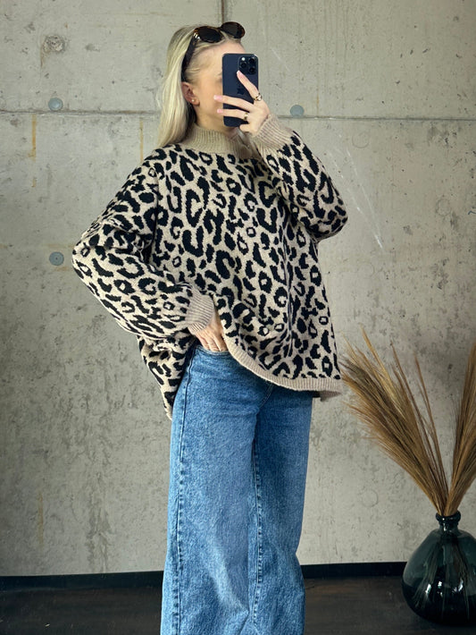 Leo Pullover Beige Schwarz