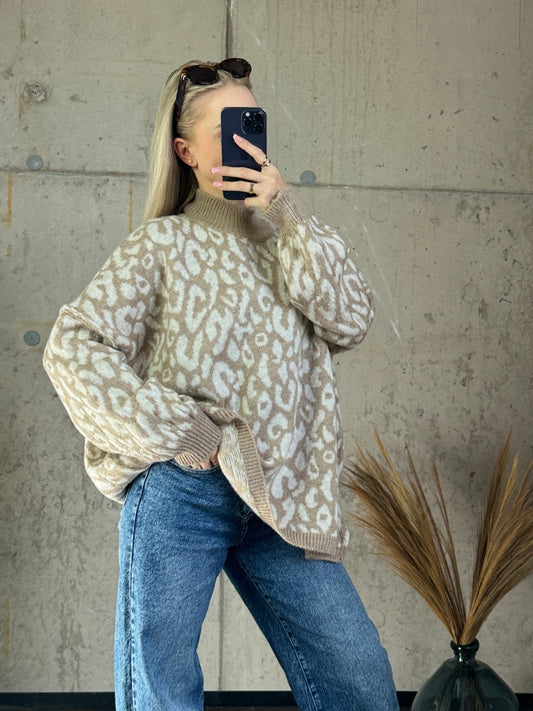 Leo Pullover Beige Weiß