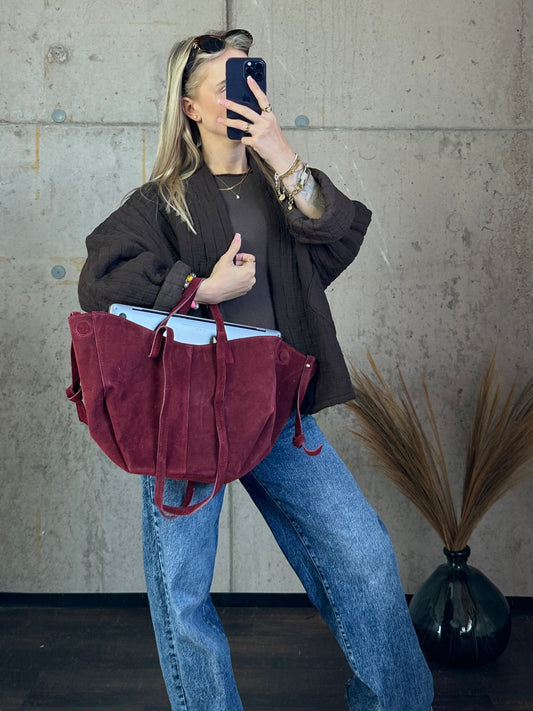 Tasche „Bisie“ Wildleder Bordeauxrot