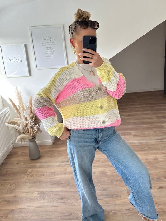 Strickjacke Sweety Gelb Rosa Beige Weiß